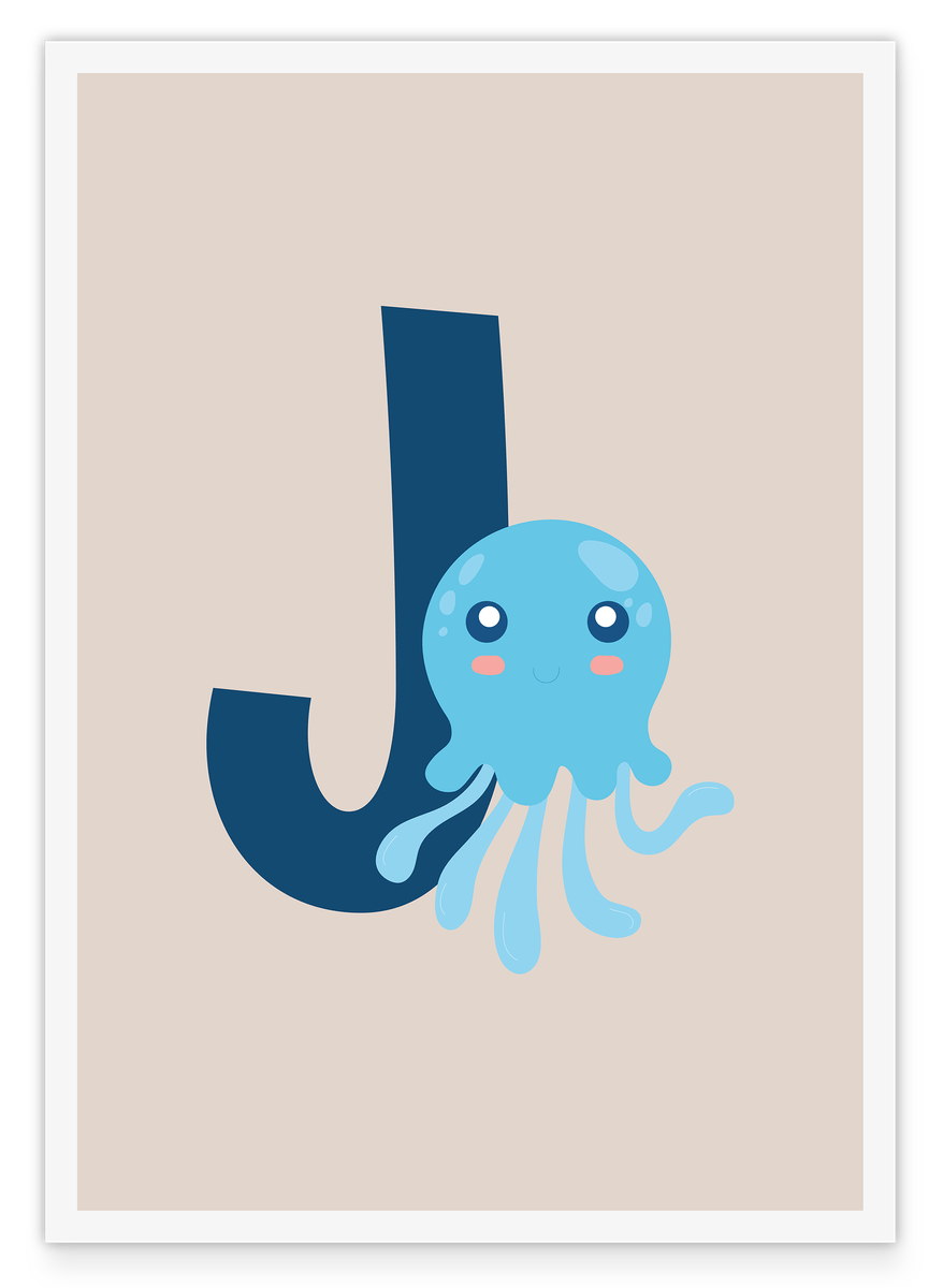 J is for Jellyfish, letter for name, English ABC learning, cute decoration