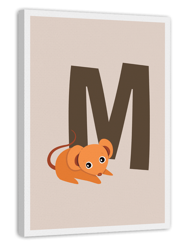 Kinder Illustration M wie Maus, Namen- & Buchstaben Kinderzimmerdeko in Beige mit weißem Rand