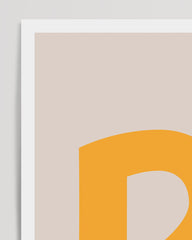 After Hover: Letter R as in Rabbit, children's room wall decoration in beige with white border, English ABC learning