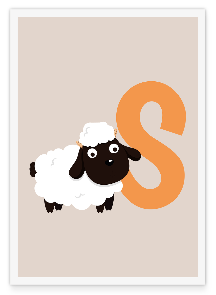 S is for Sheep, ABC Learning, Letter for Name, Cute Drawing, Home Decor