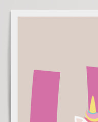 After Hover: U is for Unicorn, children's room decor in beige with white border - cute unicorn illustration, English letters