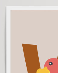 After Hover: V for Vulture, Cute Vulture, English ABC Learning, Letter for Name, Beige Wall Decoration with White Border