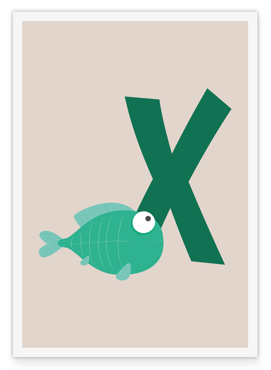 X as in X-Ray Fish, English ABC Learning, Fish, Letter for Name, Cute Drawing, Home Decoration