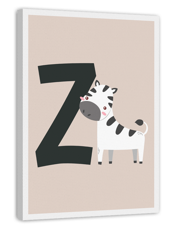 Buchstabe Z wie Zebra, Kinderzimmer Deko in Beige, Süße Illustration mit weißem Rand