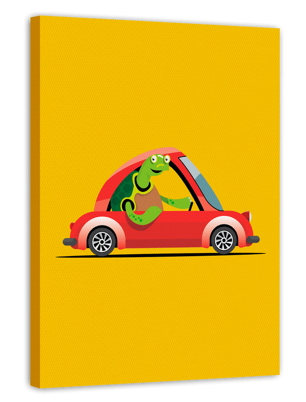 Sandra Schildkröte, Bunte Auto-Zeichnung, Illustration für Kinder, Süße Dekoration für Zuhause