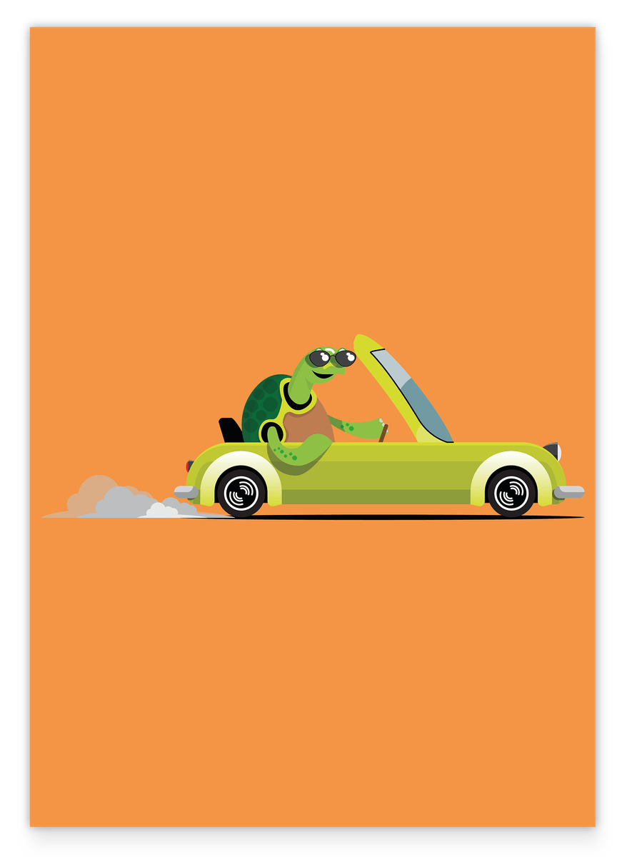 Simon the Turtle, Funny Drawing, Colorful Illustration, Humorous Home Decoration