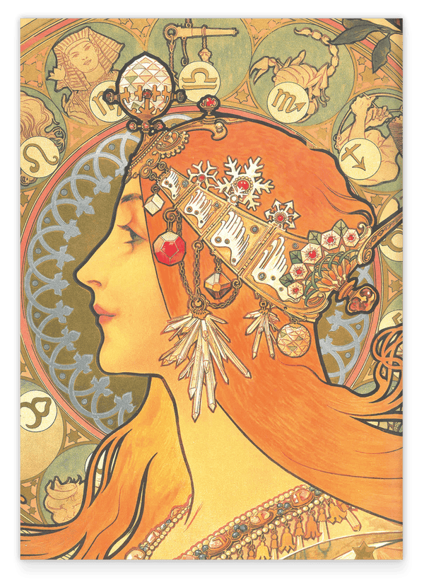 Alfons Mucha - Bohemian redhead woman with signs