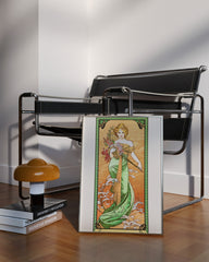 After Hover: Alfons Mucha - Bohemian beauty in green dress