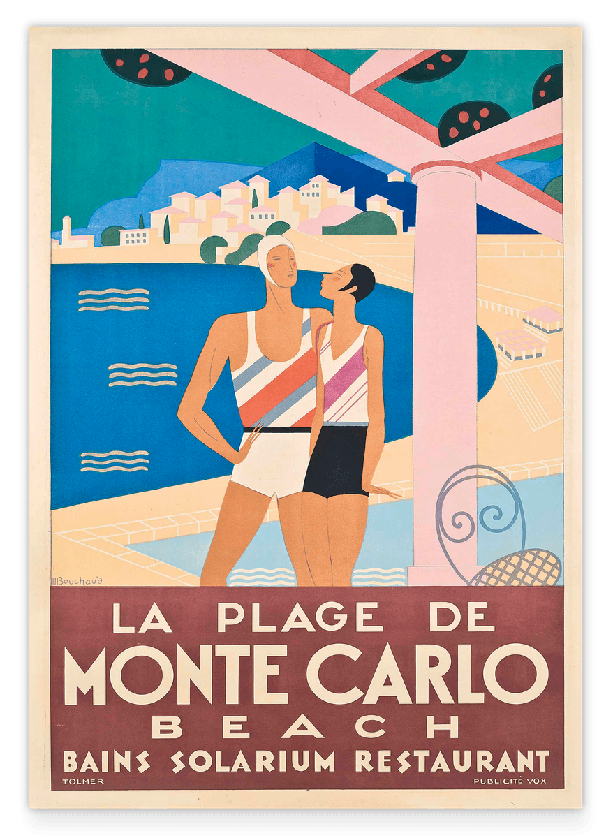 Pierre Fix-Masseau - Art Deco advertising poster - Beach in Monte Carlo