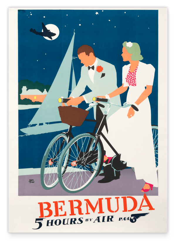Pierre Fix-Masseau - Bermuda Art Deco advertising poster - Couple with bicycle
