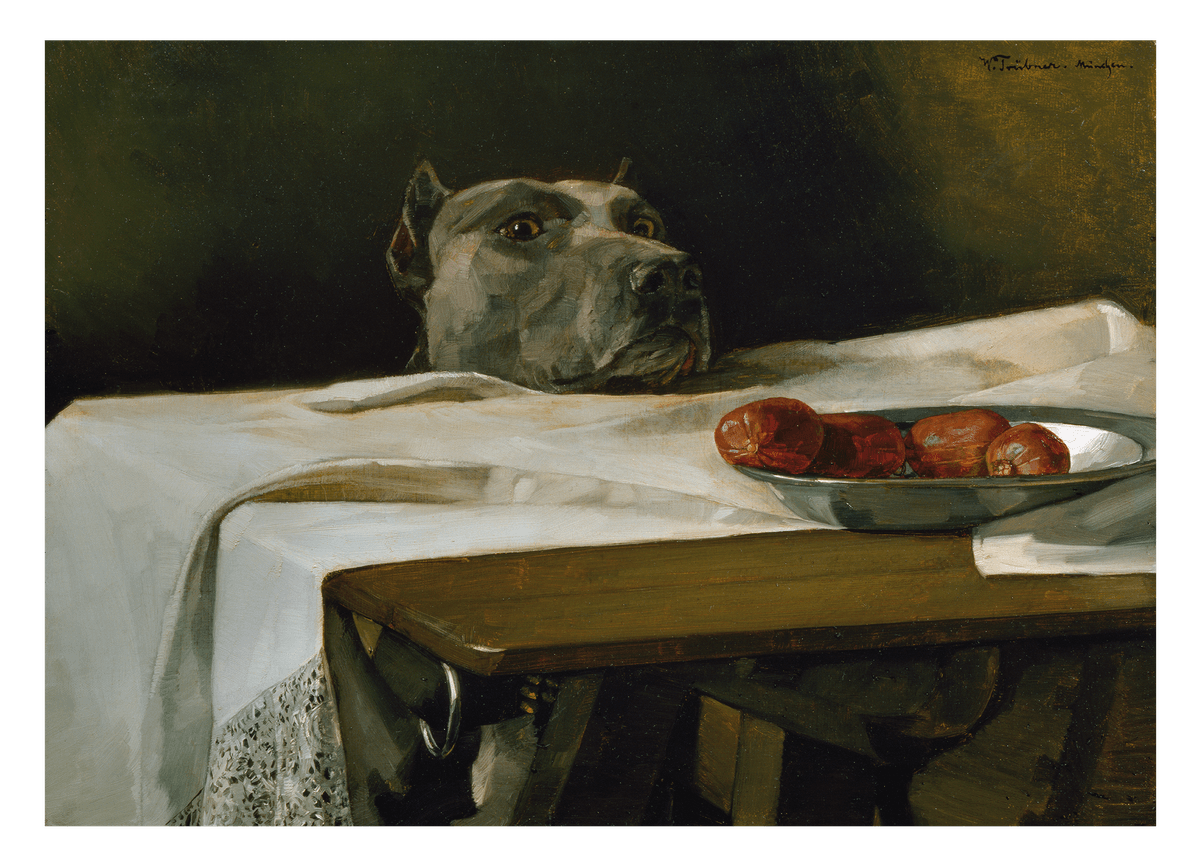 Wilhelm Trübner - Hund will Würstchen klauen