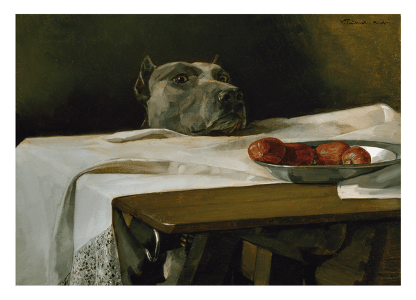 Wilhelm Trübner - Hund will Würstchen klauen