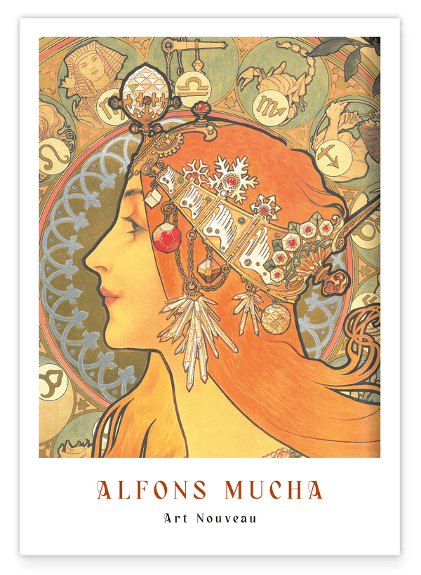 Alfons Mucha - Museum-Poster Frauenprofil mit Sternzeichen