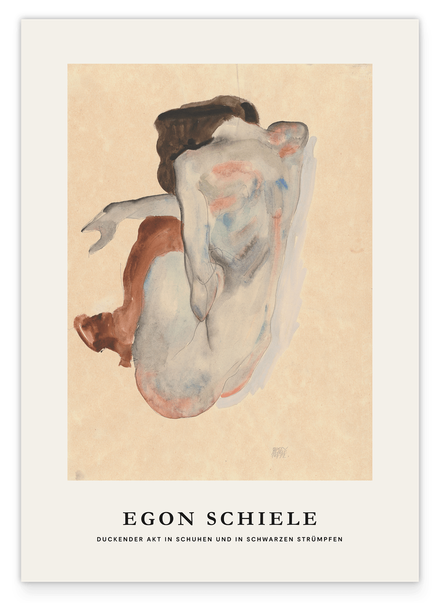 Egon Schiele - Museum-Poster I Duckender Akt in Schuhen und in schwarzen Strümpfen