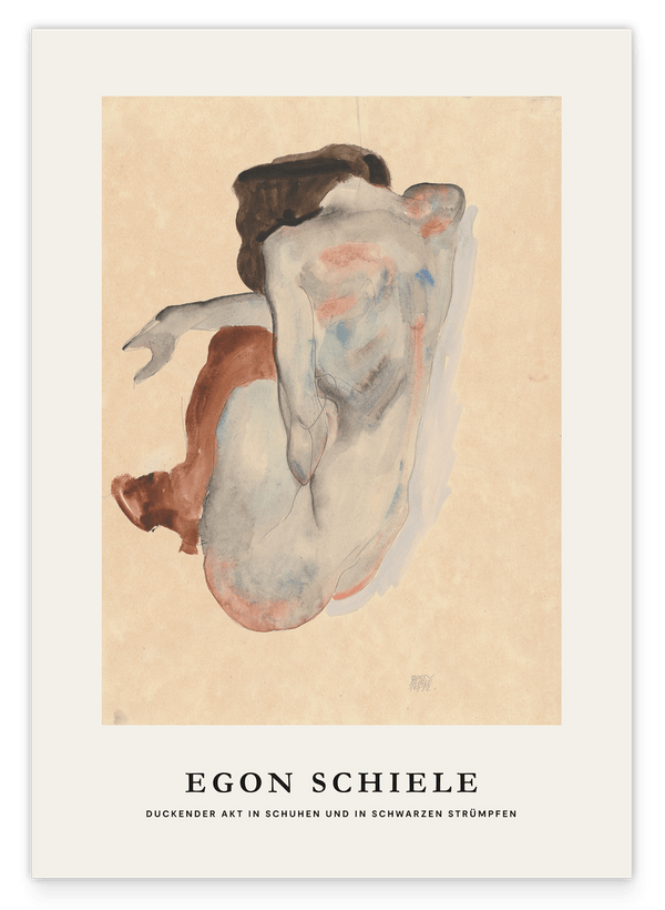 Egon Schiele - Museum-Poster I Duckender Akt in Schuhen und in schwarzen Strümpfen