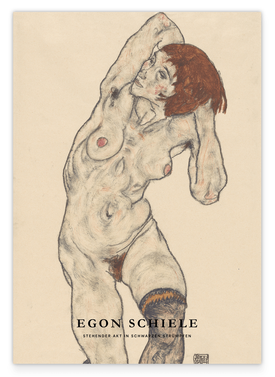 Egon Schiele - Museum-Poster II Stehender Akt in schwarzen Strümpfen