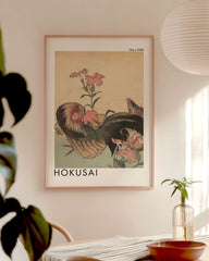 After Hover: Katsushika Hokusai - Museum-Poster Hahn, Henne und Nadeshiko