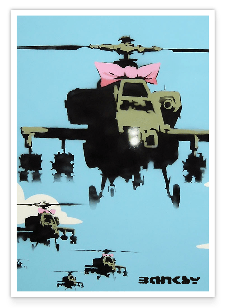 Banksy - Museum Poster: Attack Helicopter with Pink Bow