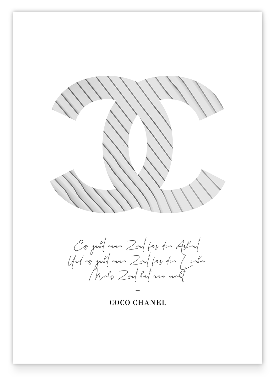 Fashion - Coco Chanel quote with white pinstripe fabric