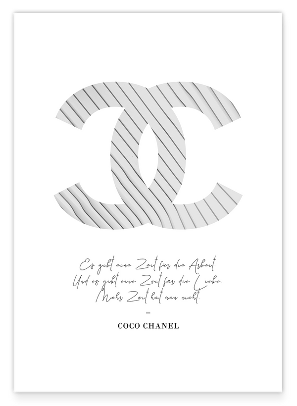 Fashion - Coco Chanel quote with white pinstripe fabric