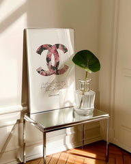 After Hover: Fashion - Quote by Coco Chanel with rose pattern