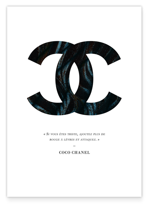 Coco Chanel logo with dark pattern and quote