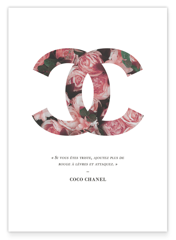 French quote by Coco Chanel with roses