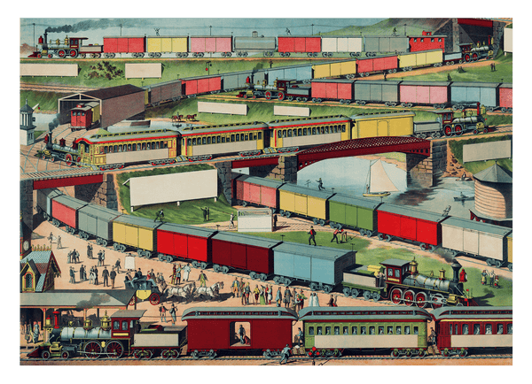 Eisenbahnzüge mit bunten Waggons