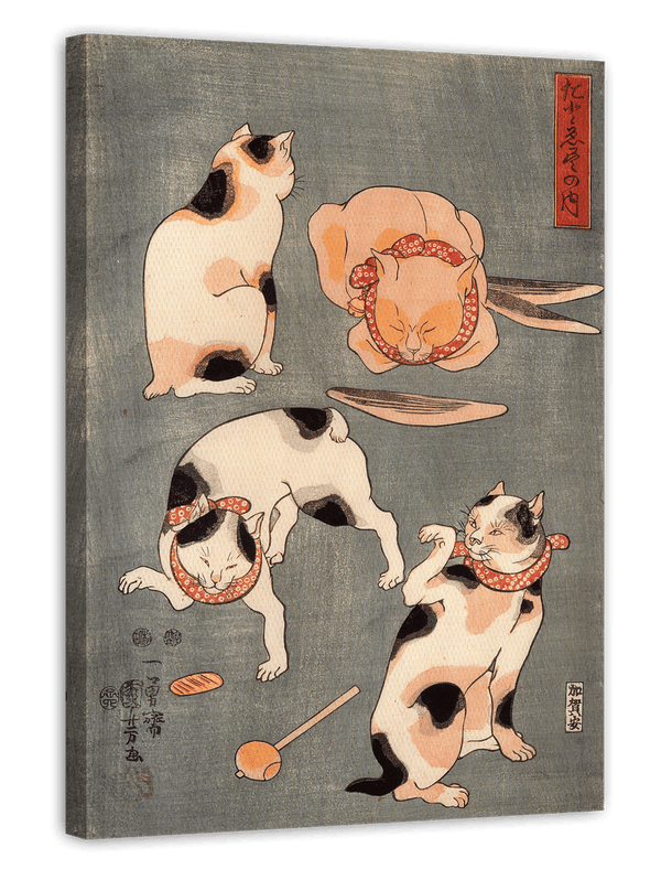 Utagawa Kuniyoshi - Vier Katzen in vier Posen