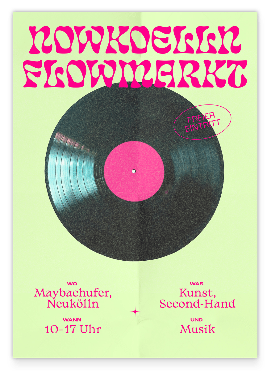 Flowmarkt Nowkoelln in grün mit Vinyl Schallplatte
