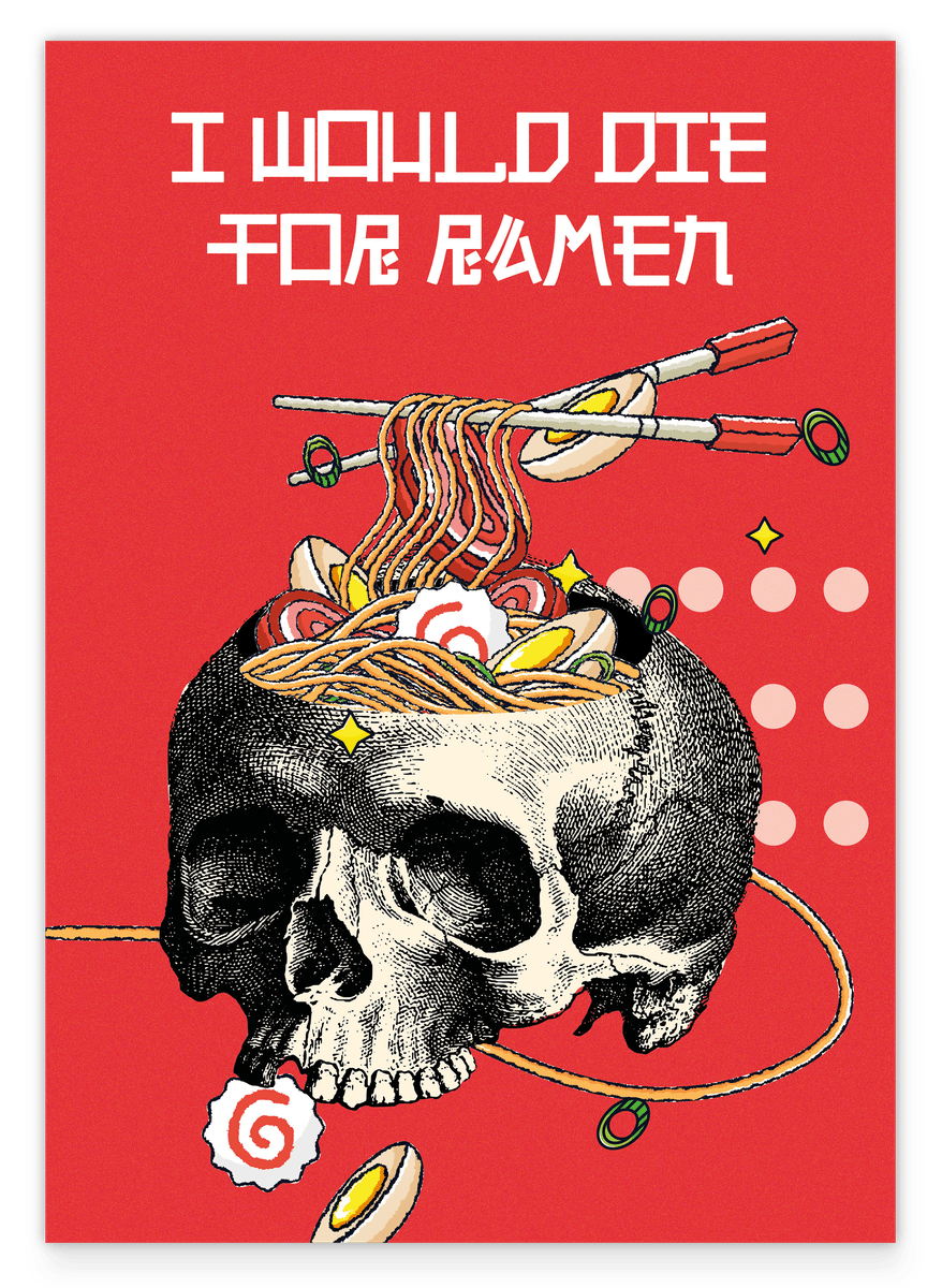 Ramen noodles in a skull 