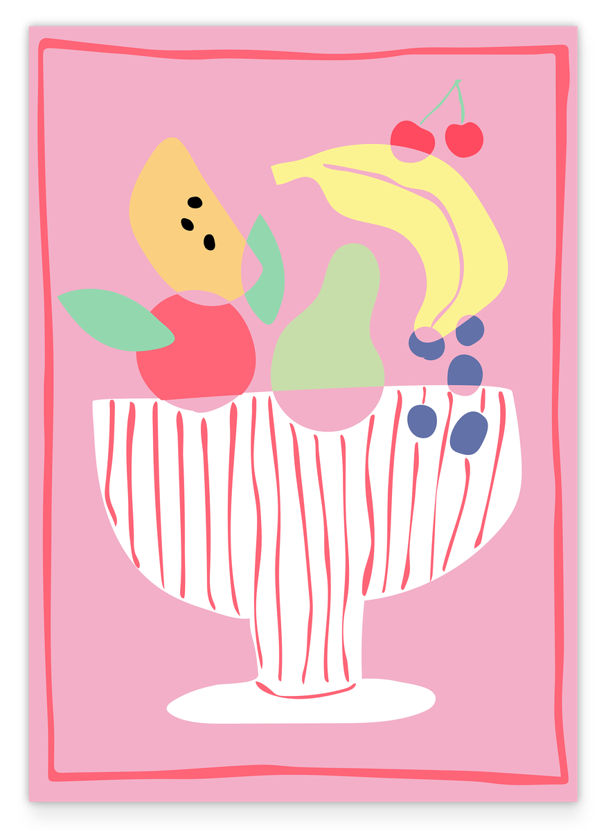 Abstrakter Obstbecher mit bunten Früchten