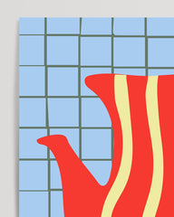 After Hover: Abstract vase with red and yellow stripes