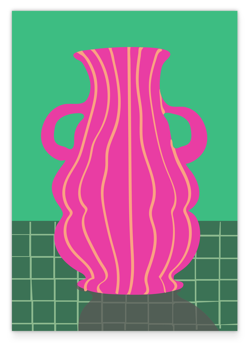 Abstrakte Vase mit zwei Griffen in pink