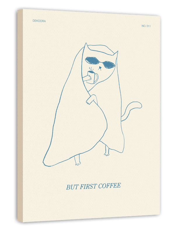 Katze mit Decke "But first Coffee"