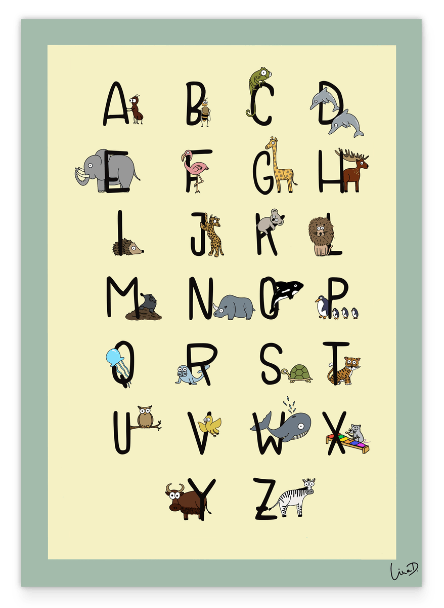 ABC Poster mit Tieren - Deutsches Alphabet
