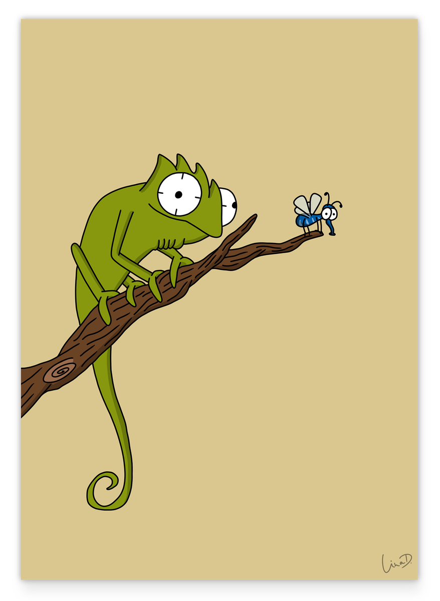 Chameleon and fly - jungle decoration for the children's room