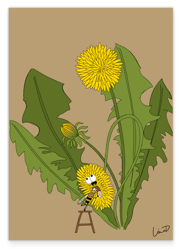 Biene untersucht Löwenzahn - Süße Natur-Illustration für das Kinderzimmer