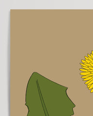 After Hover: Bee inspecting dandelion - Sweet nature illustration for the children's room