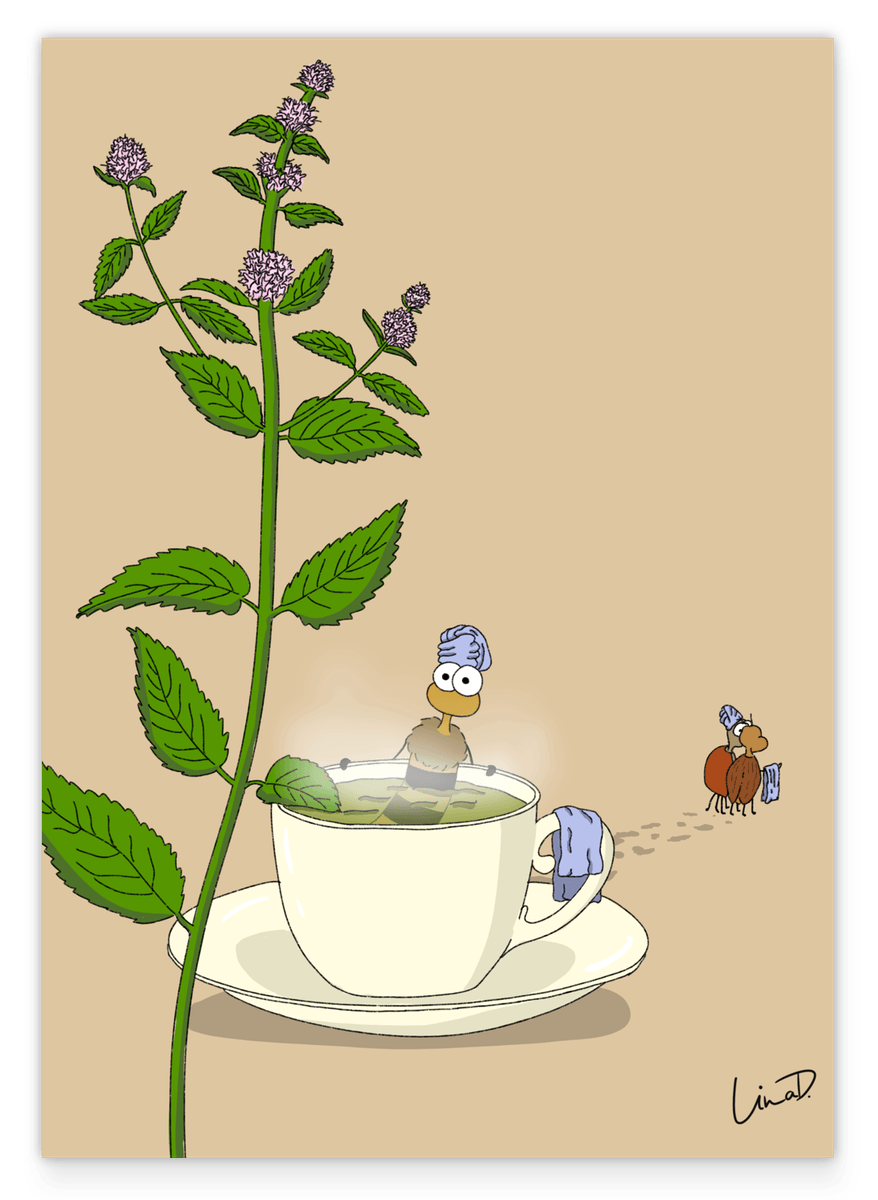 Bienen-Sauna in der Teetasse - Süße Tierzeichnung für das Kinderzimmer