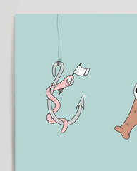 After Hover: Negotiations - Funny animal drawing with seahorse and worm - Illustration for children