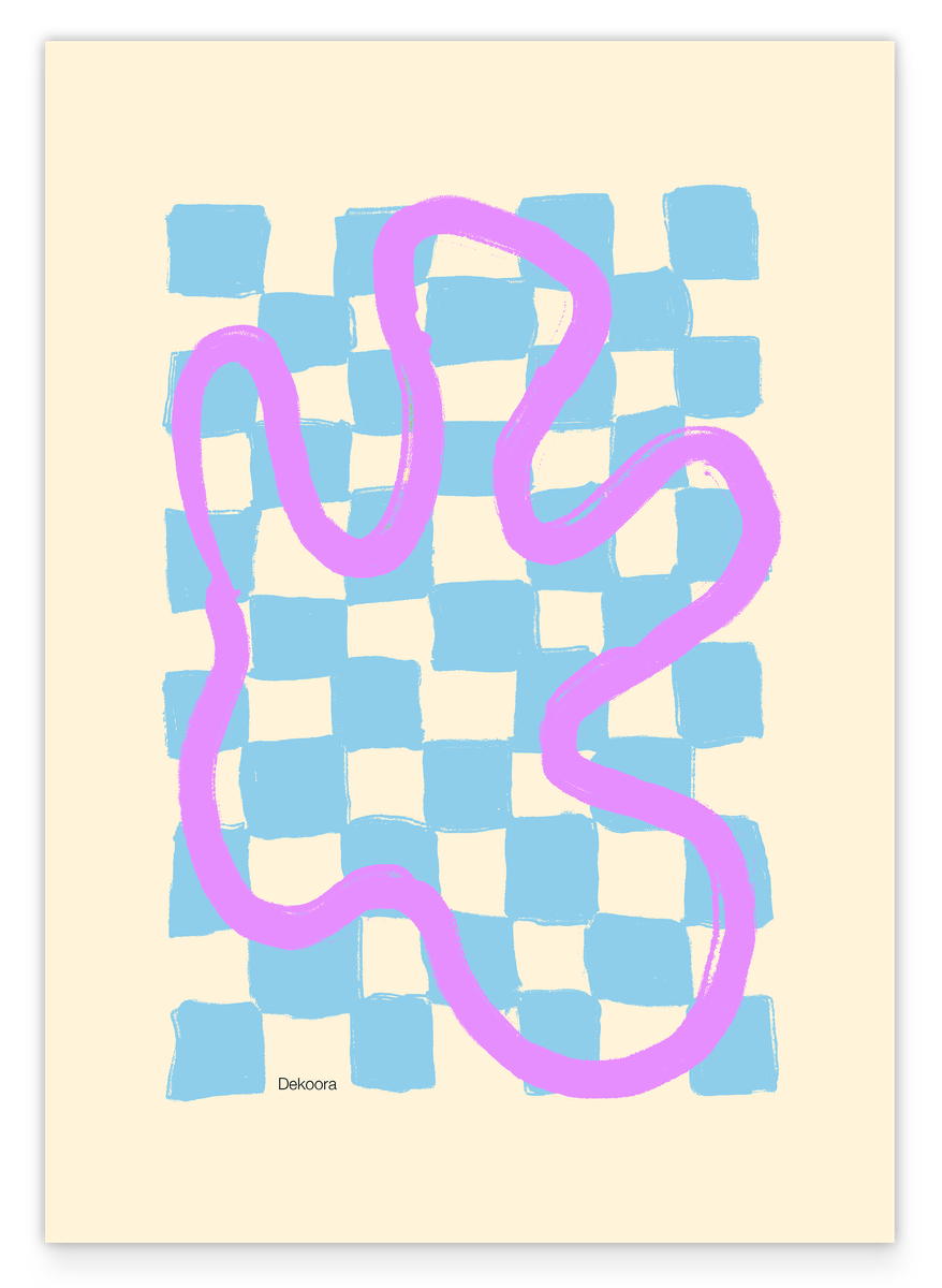 Schachbrett mit Line Art in Hellblau