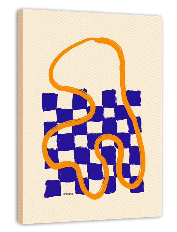 Schachbrett mit Line Art in Dunkelblau