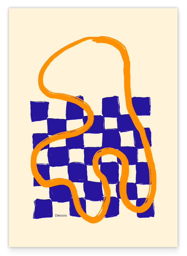 Schachbrett mit Line Art in Dunkelblau