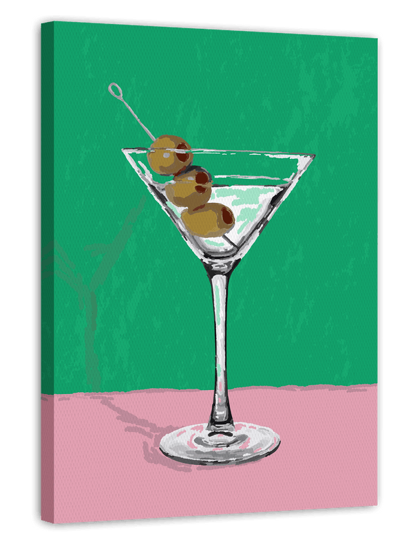Martini Cocktail Illustration mit Oliven in Grün-Pink