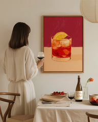 After Hover: Negroni Cocktail Illustration mit Orangenscheibe