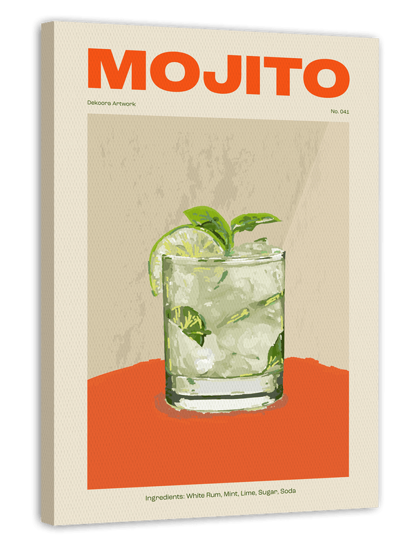 Mojito Cocktail Illustration mit Schriftzug und Zutaten