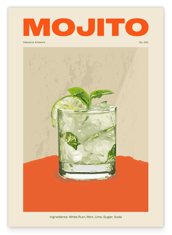 Mojito Cocktail Illustration mit Schriftzug und Zutaten