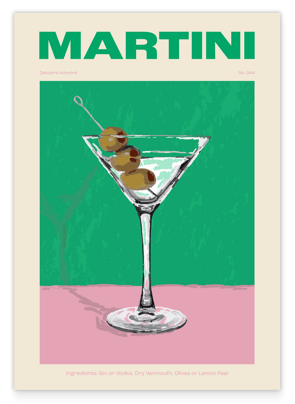 Martini Cocktail mit Oliven - Rezept mit Schriftzug