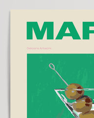After Hover: Martini Cocktail with Olives - Recipe with lettering